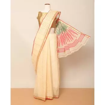 Хлопковое сари из бенгальского жаккарда, Handloom Bengal Cotton Saree with Jacquard, произв. AJIO