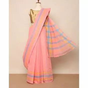 Хлопковое сари с многострочной окантовкой, South Cotton Saree with Multi-Line Border, произв. AJIO