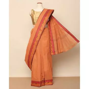 Хлопковое сари с окантовкой, South Cotton Saree with Chettinad Border, произв. AJIO