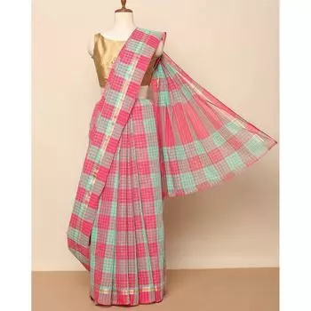 Хлопковое сари с окантовкой зари, Saree with Zari Line Border, произв. AJIO