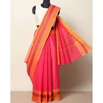 Хлопковое сари с тканой каймой, Cotton Saree with Woven Border, произв. AJIO