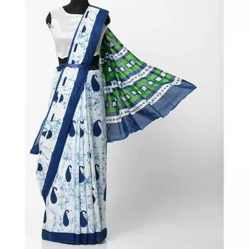 Хлопковое сари с узором пейсли, Paisley Print Cotton Saree, произв. AJIO