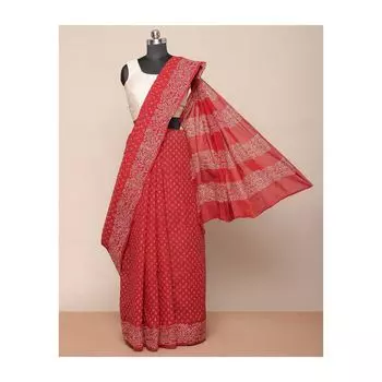 Хлопковое сари с воском и принтом, Printed Chinnalapatti Wax Cotton Saree, произв. AJIO