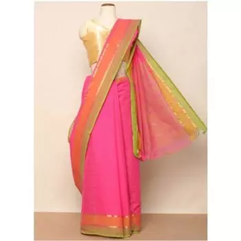 Хлопковое сари с зари окантовкой, South Cotton Saree with Zari Line Border, произв. AJIO
