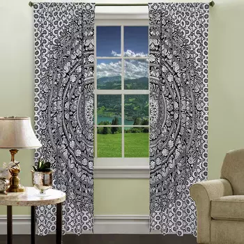 Хлопковые шторы мандала, Cotton Curtains Mandala Black, Handmade, произв. MYINDIA