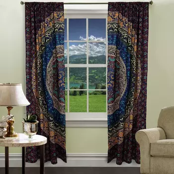 Хлопковые шторы мандала, Cotton Curtains Mandala Burgundi, Handmade, произв. MYINDIA