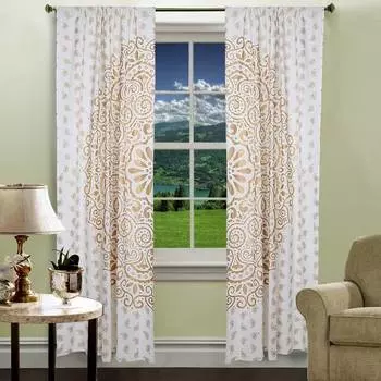 Хлопковые шторы мандала, Cotton Curtains Mandala Golden Circle, Handmade, произв. MYINDIA