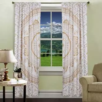 Хлопковые шторы мандала, Cotton Curtains Mandala Golden, Handmade, произв. MYINDIA