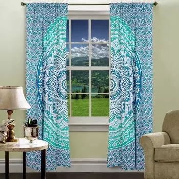 Хлопковые шторы мандала, Cotton Curtains Mandala Gradient, Handmade, произв. MYINDIA