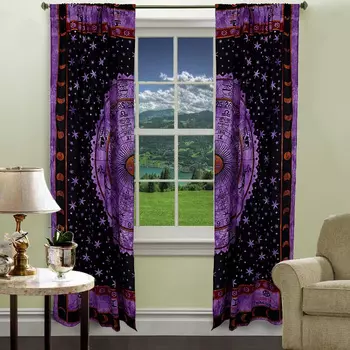 Хлопковые шторы мандала, Cotton Curtains Mandala Night, Handmade, произв. MYINDIA