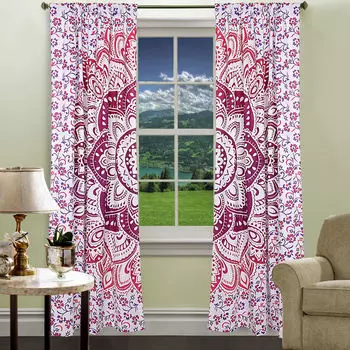 Хлопковые шторы мандала, Cotton Curtains Mandala Pink, Handmade, произв. MYINDIA