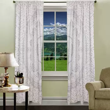 Хлопковые шторы мандала, Cotton Curtains Mandala Silver, Handmade, произв. MYINDIA