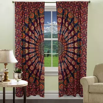 Хлопковые шторы мандала, Cotton Curtains Peacock Mandala, Handmade, произв. MYINDIA