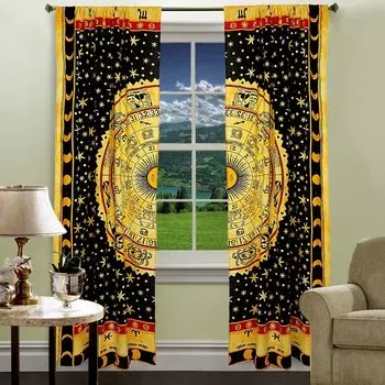 Хлопковые шторы мандала, Cotton Curtains Zodiac, Handmade, произв. MYINDIA