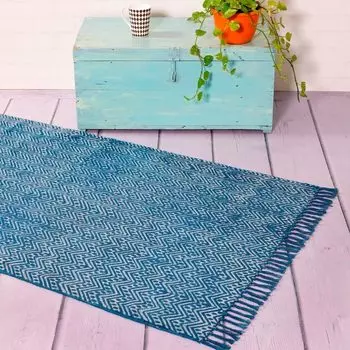 Хлопковый ковёр ручной работы, Hand Block Print Cotton Rug Zigzag, произв. MYINDIA