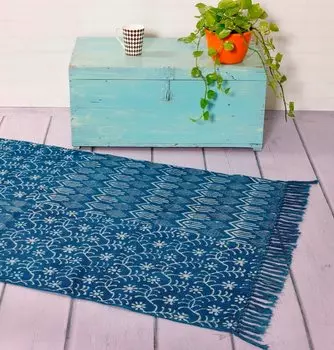 Хлопковый ковёр ручной работы, Hand Block Print Cotton Rug Floral, произв. MYINDIA