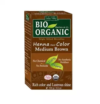 Хна для волос: каштановая (100 г), Organic Medium Brown Henna, произв. Indus Valley