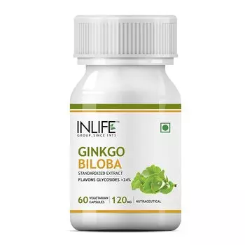 Экстракт Гинкго Билоба (60 кап, 120 мг), Ginkgo Biloba Extract, произв. INLIFE
