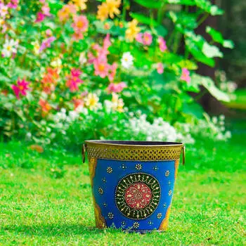 Кашпо, Ornamental Flowerpot Light Blue, Handmade, произв. MYINDIA
