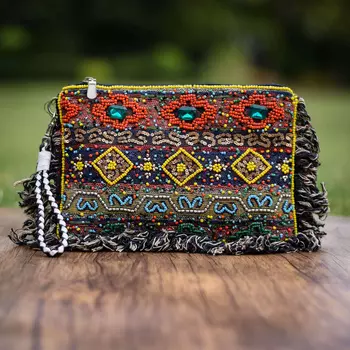 Клатч разноцветный с бахромой, Fringe Clutch Bag Multicolor, Handmade, произв. MYINDIA