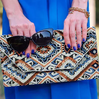 Клатч с бисером, Beaded Clutch Bag Orange & Blue, Handmade, произв. MYINDIA