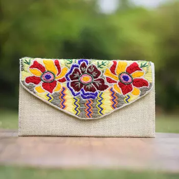 Клатч с цветочной вышивкой, Flower Embroidery Clutch Bag, Handmade, произв. MYINDIA
