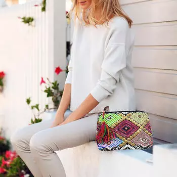 Клатч с красной кисточкой, Clutch Bag With Red Tassel, Handmade, произв. MYINDIA