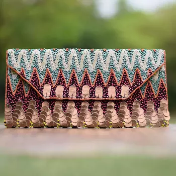 Клатч с вышивкой из бисера, Copper Circle Pattern Clutch Bag, Handmade, произв. MYINDIA