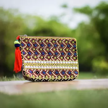Клатч с вышивкой из бисера, Horizontal Line Clutch Bag, Handmade, произв. MYINDIA