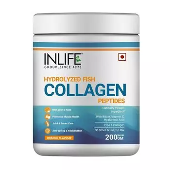 Коллаген рыбный гидролизованный с Биотином, Гиалуроновой кислотой и Витамином С (200 г), Hydrolyzed Fish Collagen, произв. INLIFE
