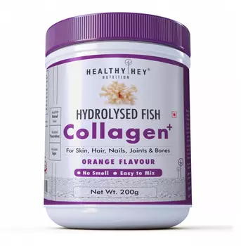 Коллаген рыбный гидролизованный со вкусом Апельсина (200 г), Hydrolyzed Fish Collagen Powder Orange Flavour, произв. HealthyHey