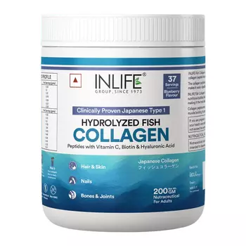 Коллаген рыбный гидролизованный со вкусом Черники (200 г), Hydrolyzed Fish Collagen Blueberry Flavour, произв. INLIFE