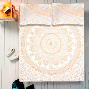 Комплект постельного белья, Bed Sheet Gold Mandala Pattern, Handmade, произв. MYINDIA