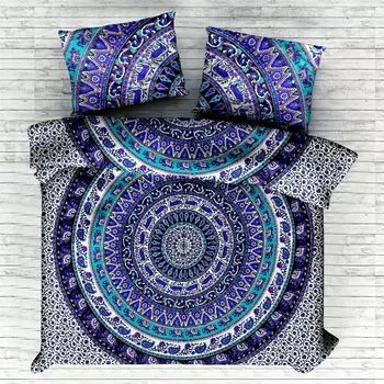 Комплект постельного белья, Bed Sheet Deep Blue Mandala Pattern, Handmade, произв. MYINDIA