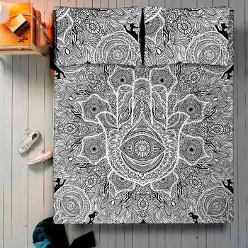 Комплект постельного белья, Bed Sheet Indian Fatima Hand Pattern, Handmade, произв. MYINDIA