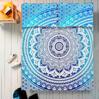 Комплект постельного белья, Bed Sheet Gradient Mandala Pattern, Handmade, произв. MYINDIA