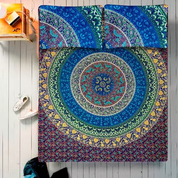 Комплект постельного белья, Bed Sheet Multicolor Mandala Pattern, Handmade, произв. MYINDIA