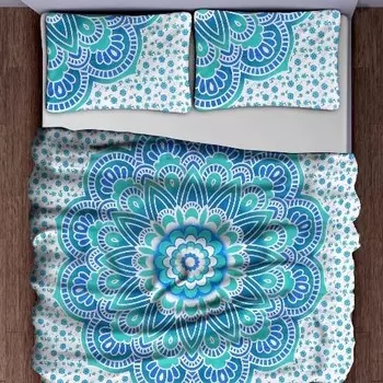 Комплект постельного белья, Bed Sheet Turquoise Bohemian Set Pattern, Handmade, произв. MYINDIA