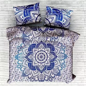 Комплект постельного белья, Bed Sheet Blue & White Mandala Pattern, Handmade, произв. MYINDIA