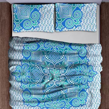 Комплект постельного белья, Bed Sheet Turquoise Bohemian Pattern, Handmade, произв. MYINDIA