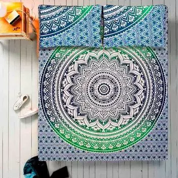Комплект постельного белья, Bed Sheet Green and Blue Mandala Pattern, Handmade, произв. MYINDIA