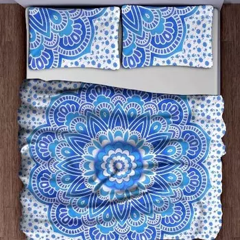 Комплект постельного белья, Bed Sheet Blue Set Pattern, Handmade, произв. MYINDIA