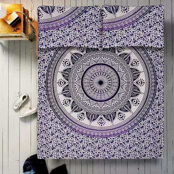 Комплект постельного белья, Bed Sheet Light Purple Mandala Pattern, Handmade, произв. MYINDIA