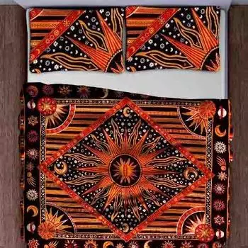 Комплект постельного белья, Bed Sheet Burning Sun Print Pattern, Handmade, произв. MYINDIA