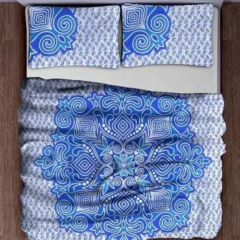 Комплект постельного белья, Bed Sheet Blue Bohemian Set Pattern, Handmade, произв. MYINDIA