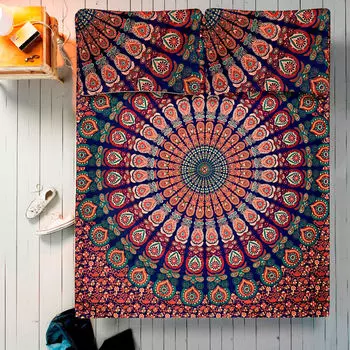 Комплект постельного белья, Bed Sheet Deep Orange Pattern, Handmade, произв. MYINDIA