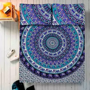 Комплект постельного белья, Bed Sheet Blue Mandala Pattern, Handmade, произв. MYINDIA