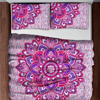 Комплект постельного белья, Bed Sheet Purple & Pink Pattern, Handmade, произв. MYINDIA