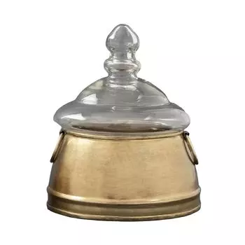Конусовидная металлическая шкатулка со стеклянной крышкой большая, Латунь, Big Iron Handicraft Taper Box With Glass Lid, произв. John Molly Decor&Gifts