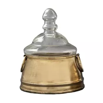 Конусовидная металлическая шкатулка со стеклянной крышкой маленькая, Латунь, Iron Handicraft Taper Box With Glass Lid, произв. John Molly Decor&Gifts